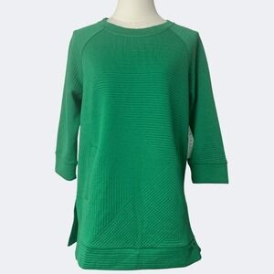 Tribal Tunic Shirt Women XS Kelly Green Textured Knit 3/4 Raglan Sleeves Pockets
